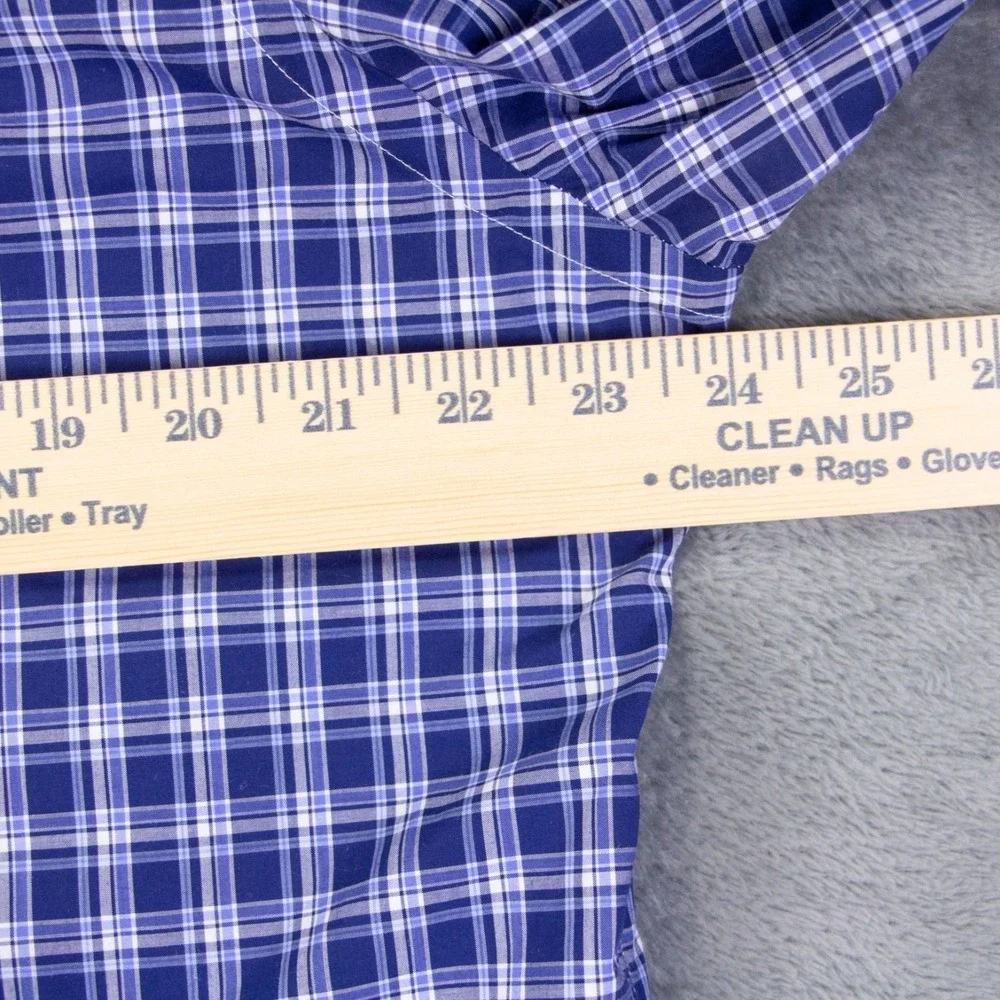 Polo Ralph Lauren Mens Large Blue White Plaid Check‎ LS Button Front Shirt